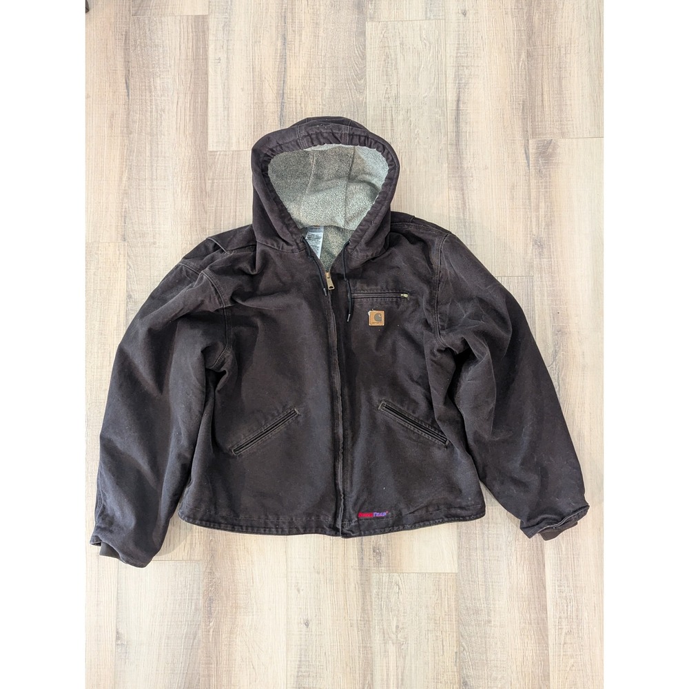 Carhartt StormTrap Jacket Mens 2XL Brown Sherpa Lined Hooded Work Coat J141 DKB